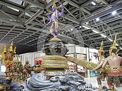 Statues and sculptures depicting a scene from the Churning of the Milk Ocean Editorial Stock Photo