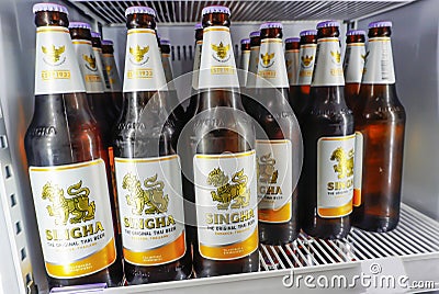 Bangkok, Thailand - October 21, 2023 Singha beer logo, Thai beer, Singha beer Editorial Stock Photo