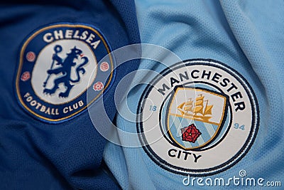 BANGKOK, THAILAND - OCTOBER 23: The Logo of Chelsea and Manchest Editorial Stock Photo