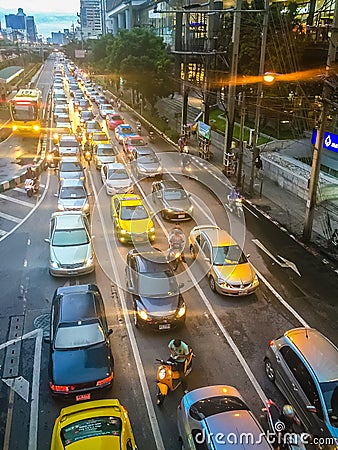 Bangkok, Thailand - October 31, 2016: Traffic jam along a busy r Editorial Stock Photo