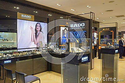 Bangkok, Thailand 8 3 2024: Rado is known as a materials expert. We have revolutionized traditional watchmaking. Editorial Stock Photo