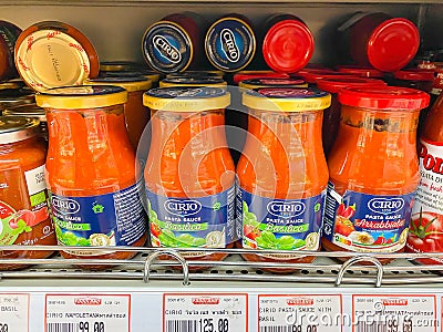 Many bottles of Cirio Pasta sauce with price Editorial Stock Photo