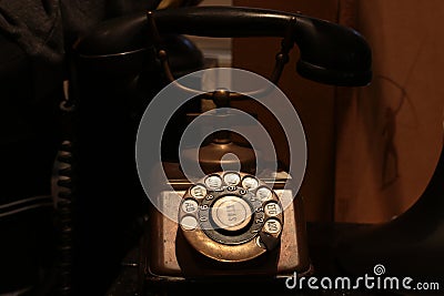 Bangkok Thailand-Sep2018: Original Antique KTAS copper telephone 1930`s with bakelite receiver made in Denmark . old vintage styl Editorial Stock Photo
