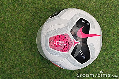 Nike Merlin The Official English Premier League Match Ball on the Grass Editorial Stock Photo