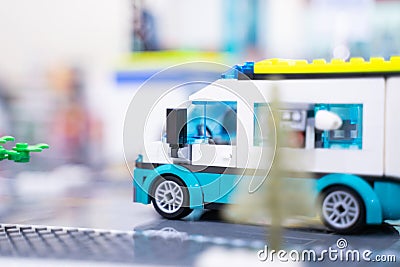 Bangkok, Thailand - September 20, 2023: Lego car with medical equipment. ,Mobile emergency vehicle with basic first aid Editorial Stock Photo