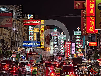 The signs of China Town in Bangkok, Thailand at night Editorial Stock Photo