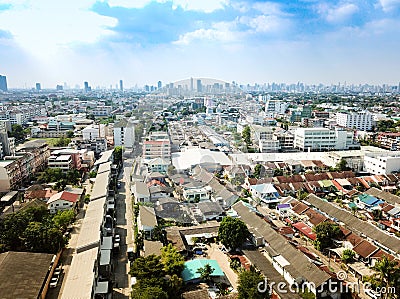 Bangkok, Thailand skyline in a residential area in the peaceful Chana district, from a bird`s-eye view of the city as a business Stock Photo