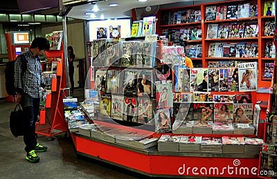 Bangkok, Thailand: Skytrain Station Magazine Store Editorial Stock Photo