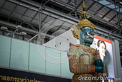 Bangkok, Thailand, Southeast Asia - Yaksha Statue, one of the giant statues in the departure area of Suvarnabhumi International Ai Stock Photo