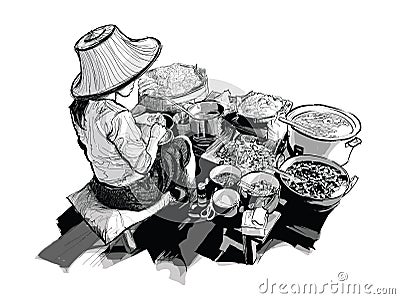 Bangkok, Thailand. street food in chinatown Vector Illustration