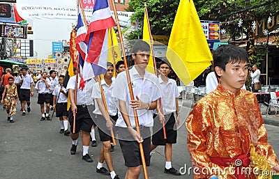 Bangkok, Thailand: Student Parade on Khao San Road Editorial Stock Photo