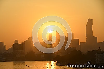 Bangkok Thailand sunrise skyline silhouette view withurban office buildings Stock Photo