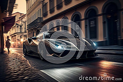 Bangkok, Thailand, 03.04.2023: Super car running in midtown Created with Generative AI technology Editorial Stock Photo