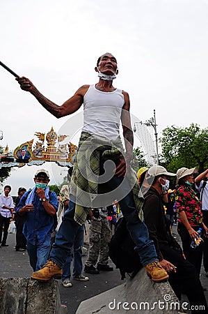 Bangkok/Thailand - 11 24 2012: Thai people protest against the gouvernment at the Royal Plaza Editorial Stock Photo