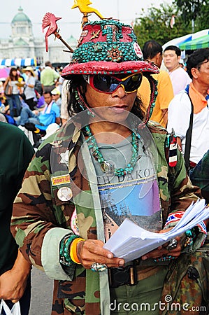 Bangkok/Thailand - 11 24 2012: Thai people protest against the gouvernment at the Royal Plaza Editorial Stock Photo