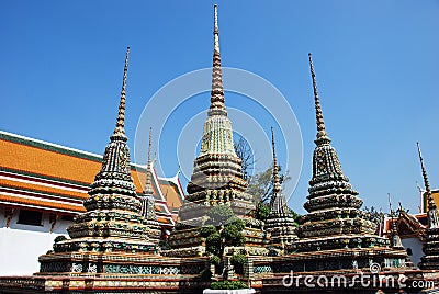 Bangkok, Thailand: Wat Pho Chedis Stock Photo