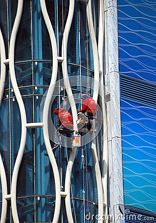 Bangkok, Thailand: Window Washers Editorial Stock Photo