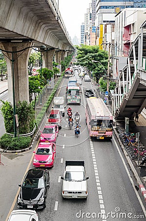 Bangkok, traffic in Thanon Sukhumvit Editorial Stock Photo