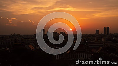 Bangkok view from golden temple at sunset over the traffic city with colorfulsky Stock Photo