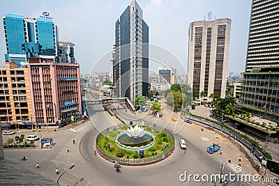 Top views and empty of Shapla Chattar Motijheel during shutdown movement at Dhaka Editorial Stock Photo