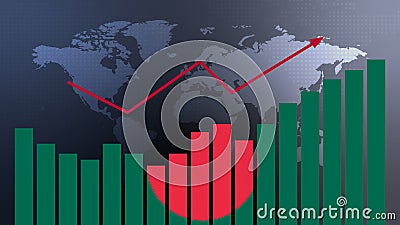 Bangladesh bar chart graph with ups and downs, increasing values, concept of economic recovery and business improving, businesses Vector Illustration