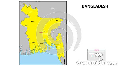 Bangladesh Map. Major city map of Bangladesh. Political map of Bangladesh with country capital Vector Illustration