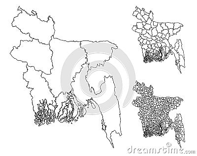 Bangladesh outline map administrative regions Stock Photo