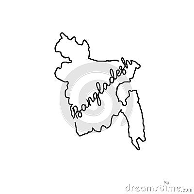 Bangladesh outline map with the handwritten country name. Continuous line drawing of patriotic home sign Vector Illustration