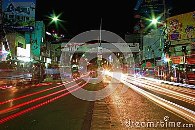 Bangladesh,rajshahi, 2 june 2019. saheb bazar zero point road long exposure shot at night Editorial Stock Photo