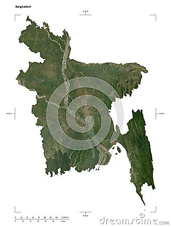 Bangladesh shape on white. Low-res satellite Stock Photo