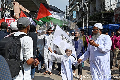 Muslims anti-Israel protest in Dhaka. Editorial Stock Photo