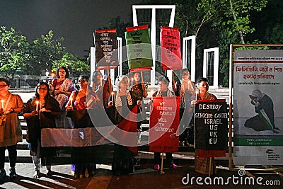 Protest against Slaughter of Palestinian women and children candlelight vigil in Dhaka. Editorial Stock Photo