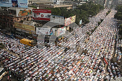 Muslims Prayer on the street in Dhaka. Editorial Stock Photo