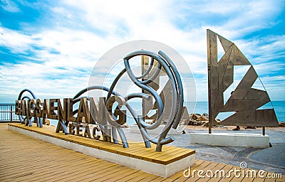 Bangsaen beach landmark area made of stainless steel Editorial Stock Photo