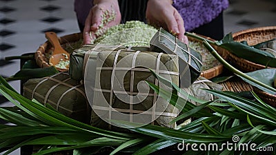 Banh Chung, sticky rice. Vietnamese traditional cake Stock Photo
