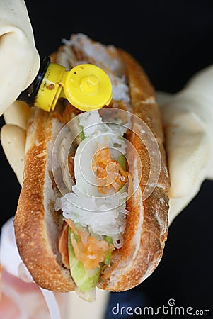 banh mi while preparing, Vietnamese style of sandwich Stock Photo