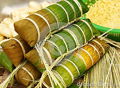 Banh tet, Vietnam glutinous rice cake Stock Photo