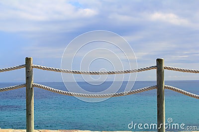 Banister railing on marine rope and wood Stock Photo