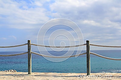 Banister railing on marine rope and wood Stock Photo