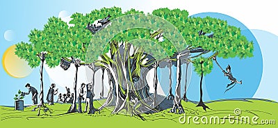 Baniyan Tree illustration Cartoon Illustration