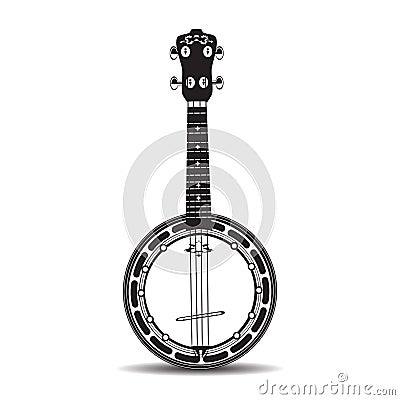 Banjo black and white flat vector illustration Vector Illustration