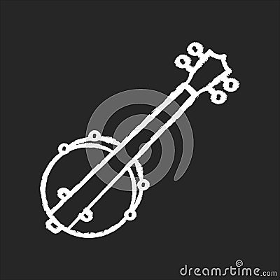 Banjo chalk white icon on black background Vector Illustration