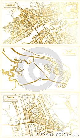 Banjul Gambia, Bangui Central African Republic and Bamako Mali City Map Set Stock Photo