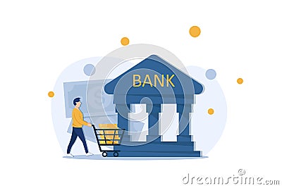 Banking service illustration concept. Deposit,Bank operations. Money. Coins Cartoon Illustration