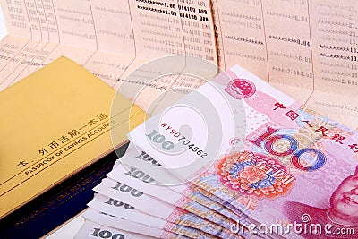 Bank account and RMB. Stock Photo