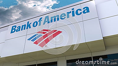 Bank of America logo on the modern building facade. Editorial 3D rendering Editorial Stock Photo