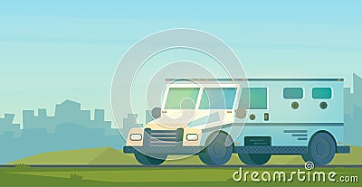 Bank armored truck on road . Cash collector truck. Vector Illustration