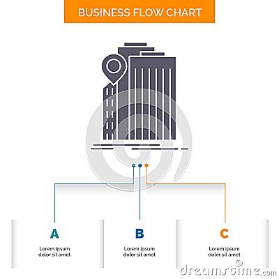 bank, banking, building, federal, government Business Flow Chart Design with 3 Steps. Glyph Icon For Presentation Background Vector Illustration