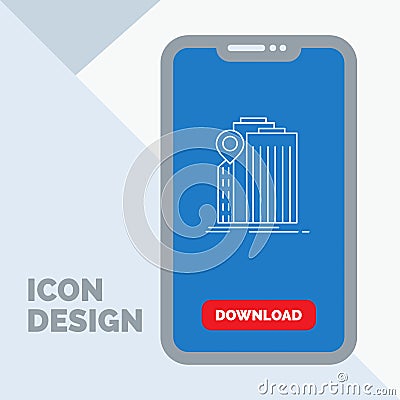 bank, banking, building, federal, government Line Icon in Mobile for Download Page Vector Illustration