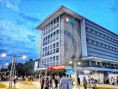 Bank BNI Museum building, the atmosphere of the old city of Jakarta in the afternoon, in front of the city station Editorial Stock Photo